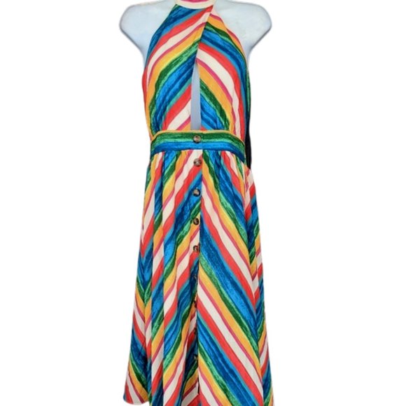 Flying Tomatoe Dresses & Skirts - Fling Tomatoe Striped watercolor Halter Dress L